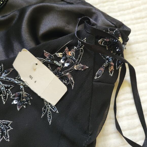 Vintage 90s Scala Sz L Black Silk OneShoulder Asymmetrical Beaded Y2K Midi Dress - Picture 10 of 10